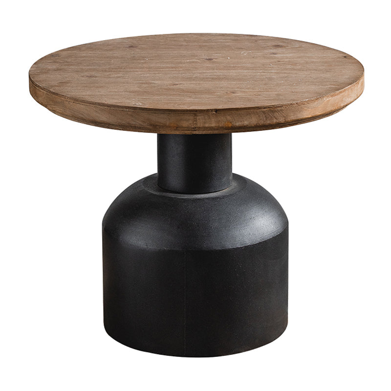 Rustic Iron Pedestal Round Wood Top Coffee Table - Distressed Surface Treatment