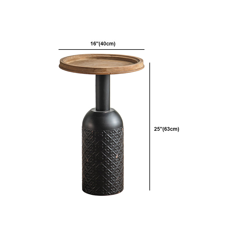 Rustic Iron Pedestal Round Wood Top Coffee Table - Distressed Surface Treatment