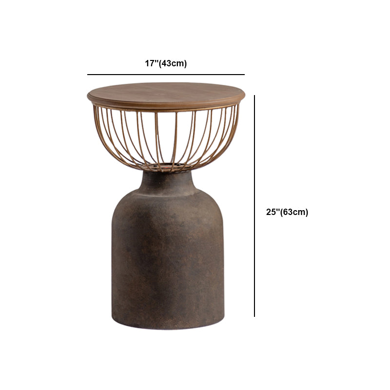 Rustic Iron Pedestal Round Wood Top Coffee Table - Distressed Surface Treatment