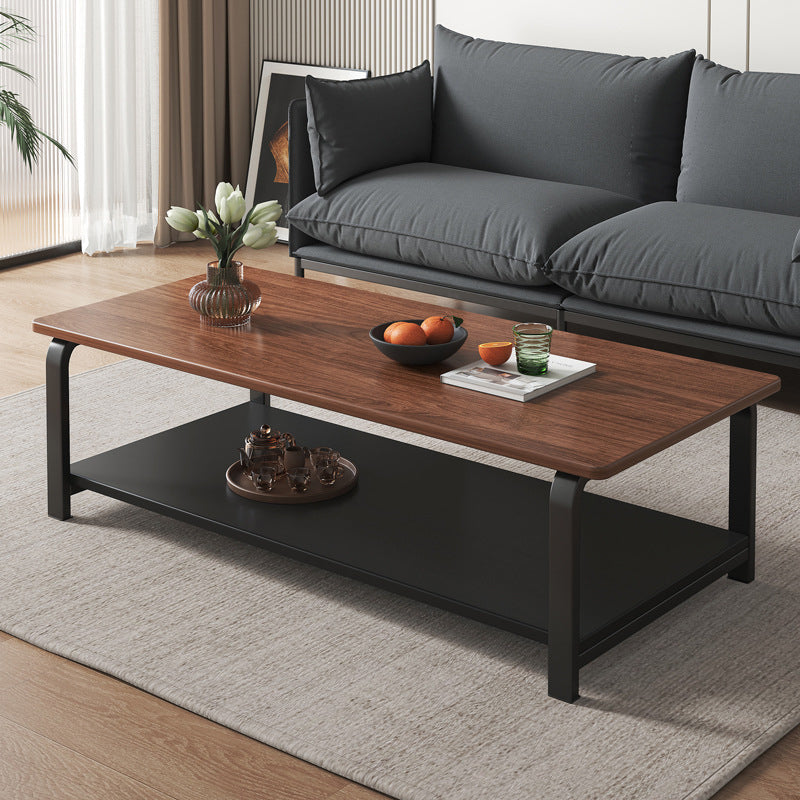 Modern 15.7"Tall Metal Sled Rectangular Wooden Top Coffee Table with Shelf