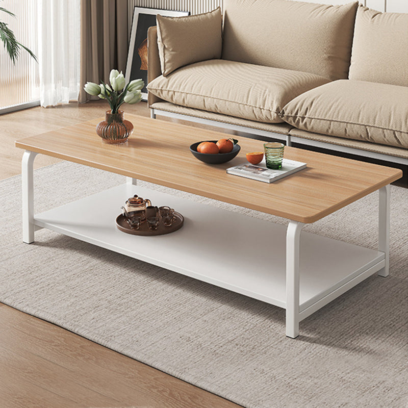 Modern 15.7"Tall Metal Sled Rectangular Wooden Top Coffee Table with Shelf