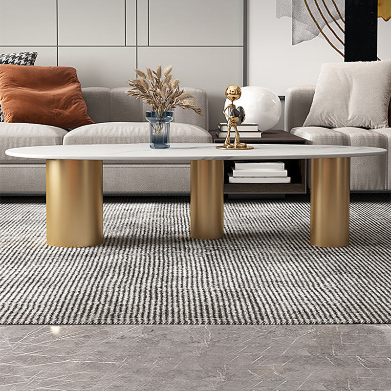 Luxurious 3 Legs Elliptical Stone Coffee Cocktail Table in White/Grey