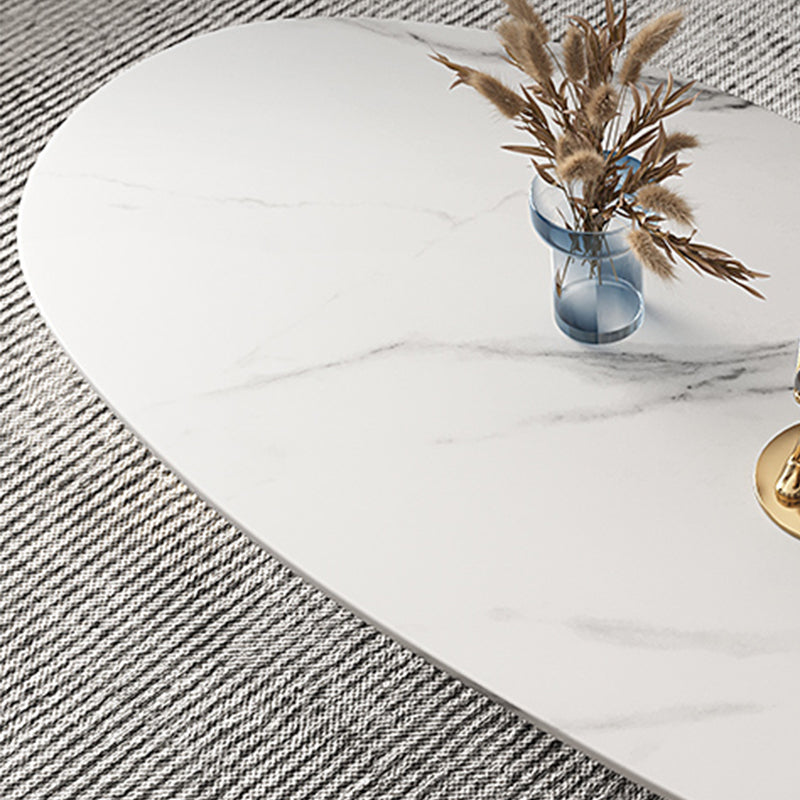Luxurious 3 Legs Elliptical Stone Coffee Cocktail Table in White/Grey