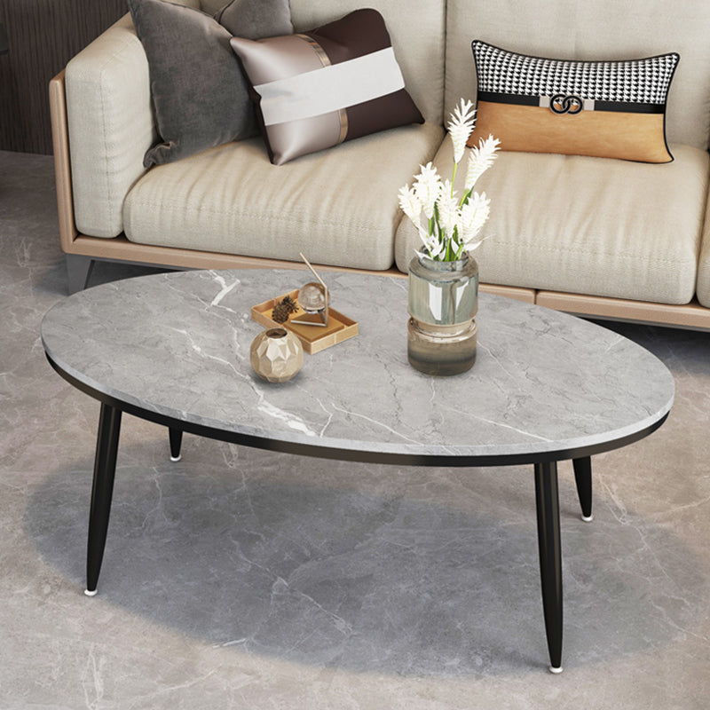 Glam Oval Coffee Table Slate Top 4 Legs Coffee Table for Living Room