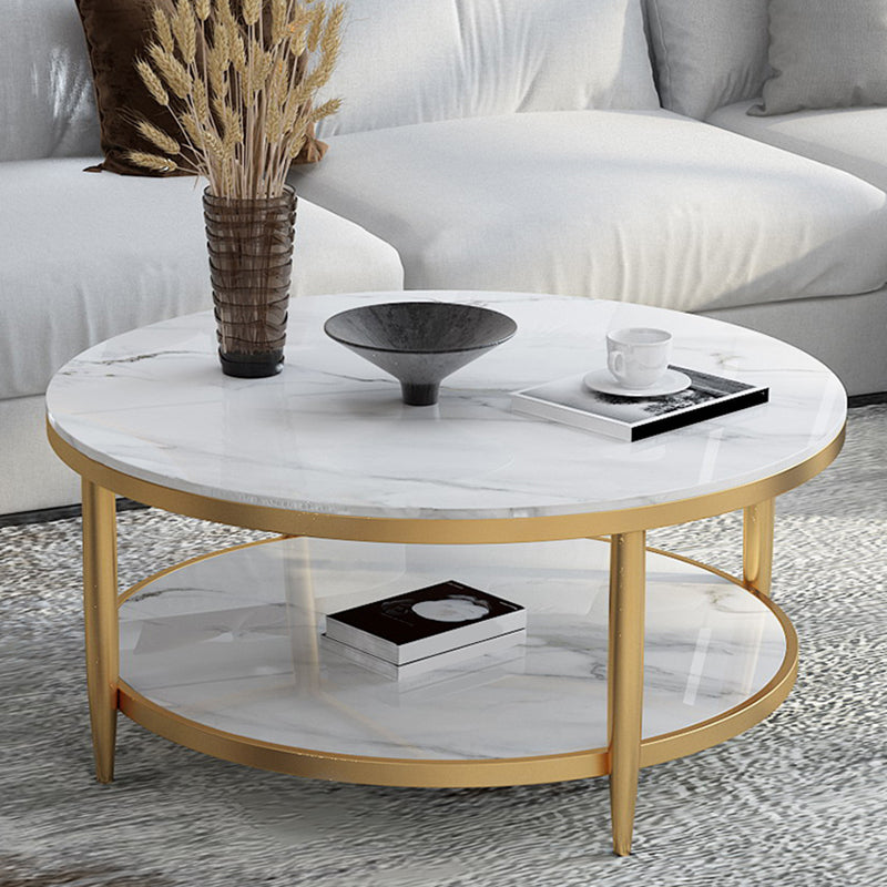 Glam Faux Marble Cocktail Table Four Legs Coffee Table with Storage