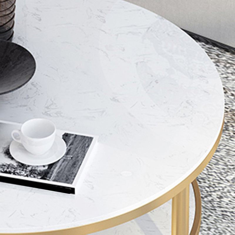 Glam Faux Marble Cocktail Table Four Legs Coffee Table with Storage