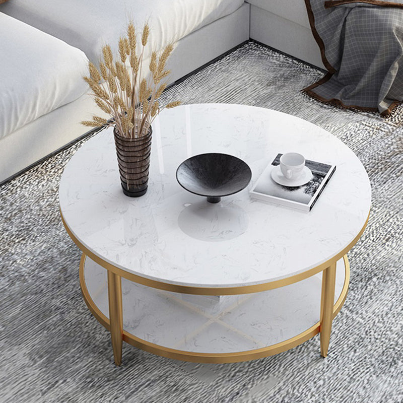 Glam Faux Marble Cocktail Table Four Legs Coffee Table with Storage