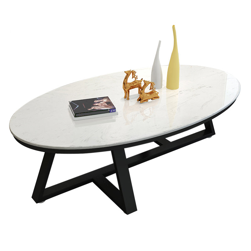 Glam Metal Cross Legs Coffee Table Faux Marble/Slate Oval Coffee Table