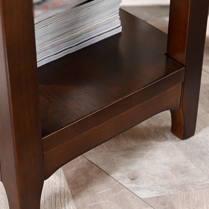 Wood Scandinavian Rectangular 4 Legs Side Table with Storage Shelf