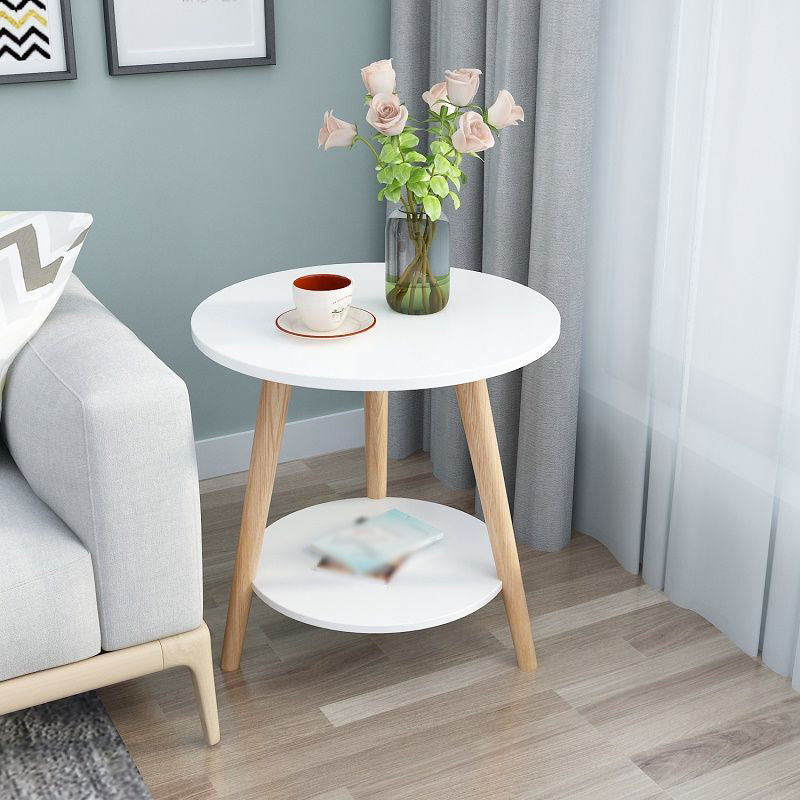 18.5/20.4/21.6" Tall Modern 3 Legs Side Table Wooden Round Top End Table with Shelf