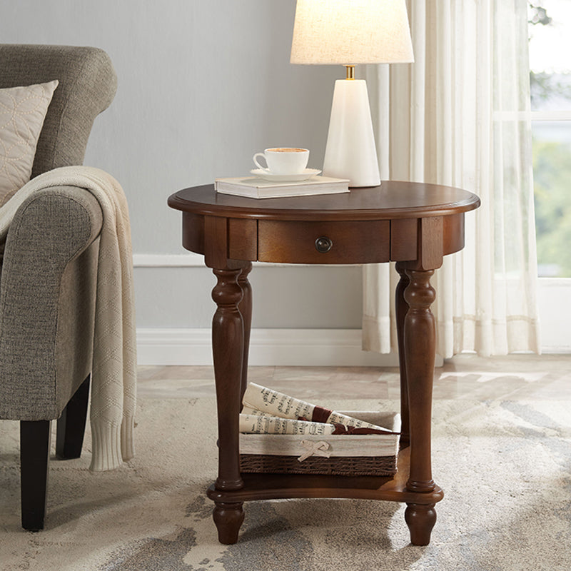 60CM Tall Wood Storage Sled End Table Double Tier Side Table for Bedroom