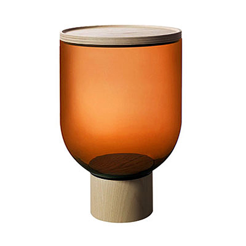 Modern Round Solid Oak Top End Table 53/44" Tall Drum End Table with Storage