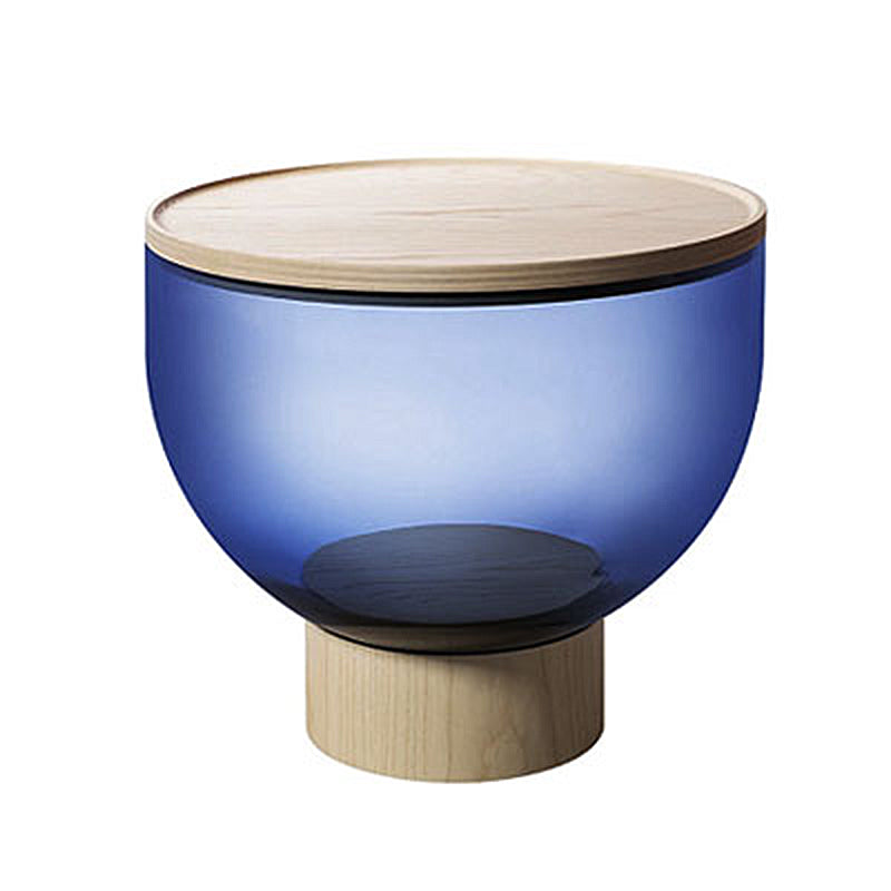 Modern Round Solid Oak Top End Table 53/44" Tall Drum End Table with Storage