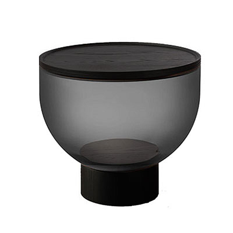 Modern Round Solid Oak Top End Table 53/44" Tall Drum End Table with Storage