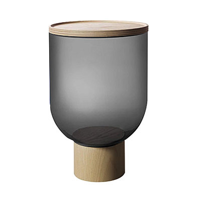 Modern Round Solid Oak Top End Table 53/44" Tall Drum End Table with Storage