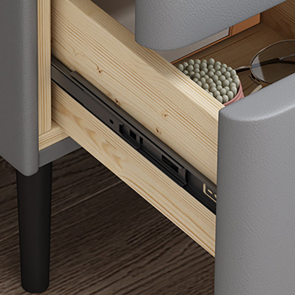 Modern Stone Top Night Table with Drawers 4 Legs Leather Nightstand