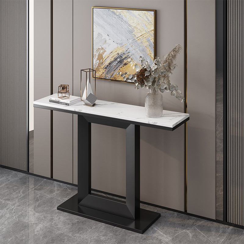 Marble Top Accent Table with Pedestal Base for Hall 31.5" High Console Table