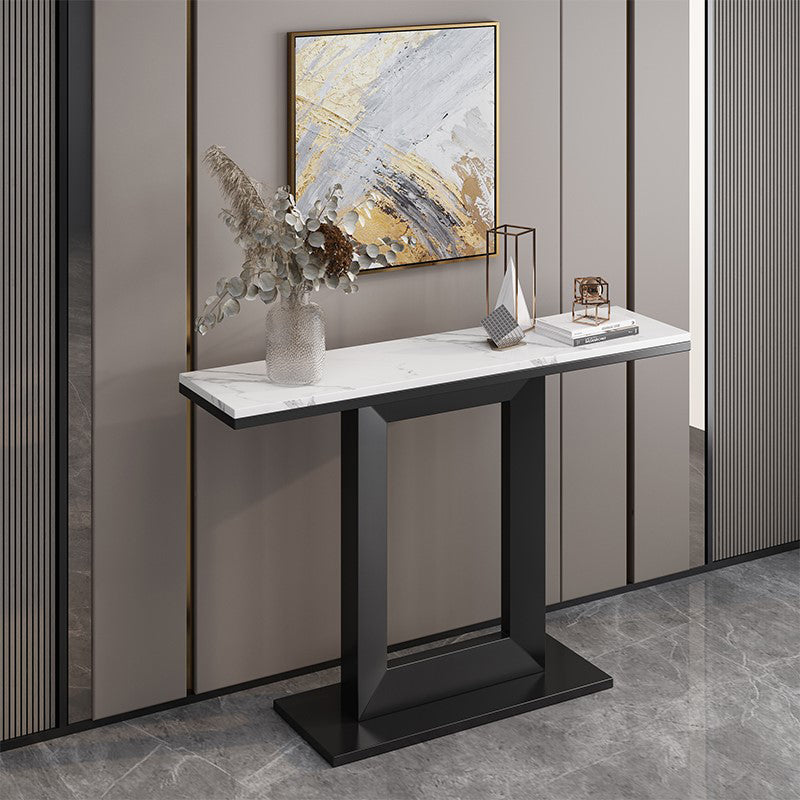 Marble Top Accent Table with Pedestal Base for Hall 31.5" High Console Table