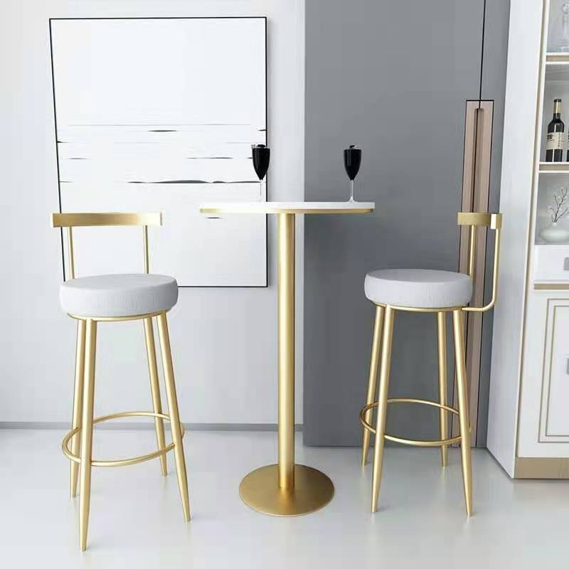 Glam Backrest Armless Counter Stool Iron Cafe Bar Stool with Pedal and Cushion