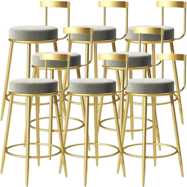 Glam Backrest Armless Counter Stool Iron Cafe Bar Stool with Pedal and Cushion