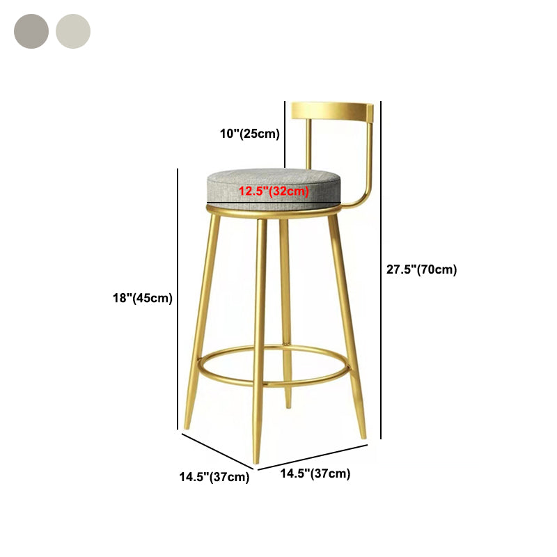 Glam Backrest Armless Counter Stool Iron Cafe Bar Stool with Pedal and Cushion
