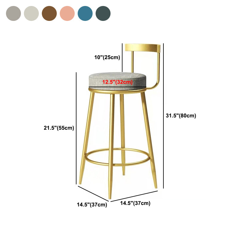 Glam Backrest Armless Counter Stool Iron Cafe Bar Stool with Pedal and Cushion