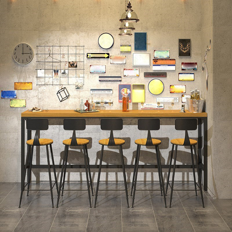 Modern 1/6/11 Pieces Bar Table Set Rectangle Pine Wood Counter Table with Backrest Stools