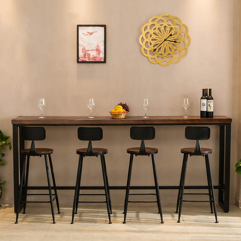 Modern Rectangle Solid Wood Bar Table Set 1/5/9 Pieces Counter Table with Black Stools