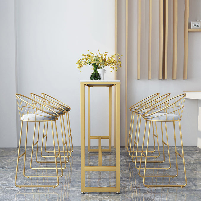 1/2/7 Pieces Glam Iron Bar Table Set Rectangle White Faux Marble Bistro Set with Footrest