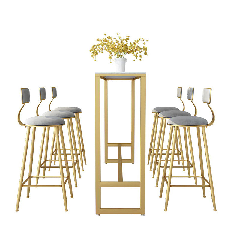 1/2/7 Pieces Glam Iron Bar Table Set Rectangle White Faux Marble Bistro Set with Footrest