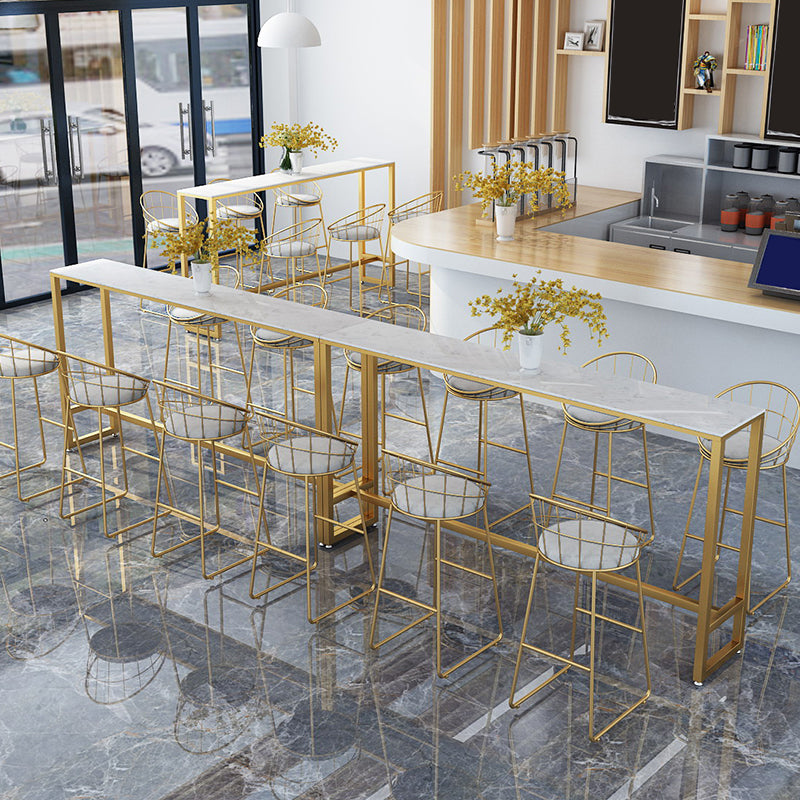 1/2/7 Pieces Glam Iron Bar Table Set Rectangle White Faux Marble Bistro Set with Footrest