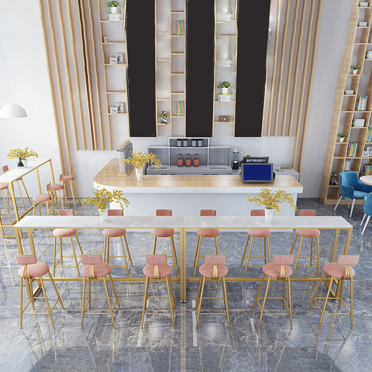 1/2/7 Pieces Glam Iron Bar Table Set Rectangle White Faux Marble Bistro Set with Footrest