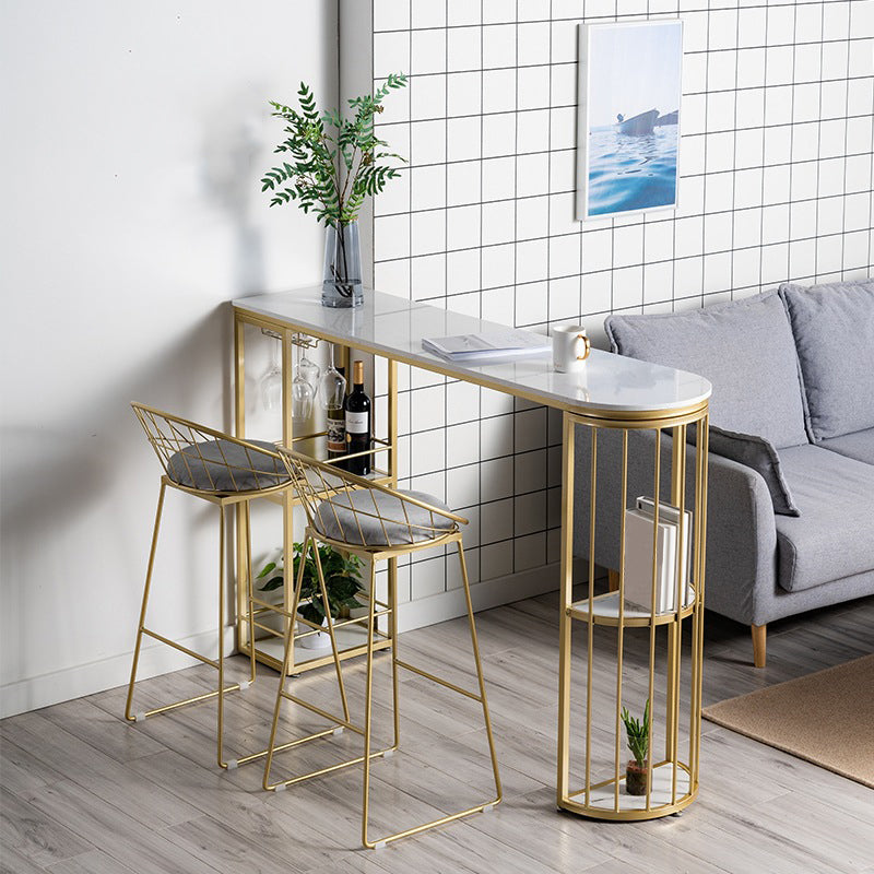 1/2/3 Pieces Marble Bar Table Set Glam Matte Finish Bar Stool and Table Set