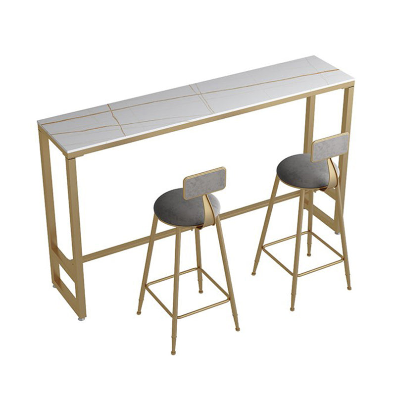 1/3 Pieces Glam Iron Bistro Set Rectangle White Stone Top Bar Table Set with Footrest