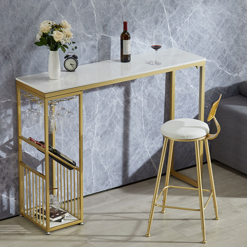 Luxury Marble Rectangle Bar Table Set 1/2 Pieces Counter Table with High Stools