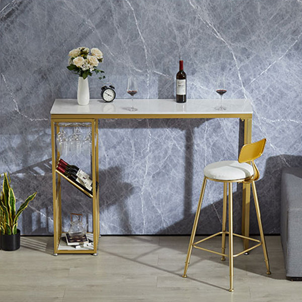 Luxury Marble Rectangle Bar Table Set 1/2 Pieces Counter Table with High Stools