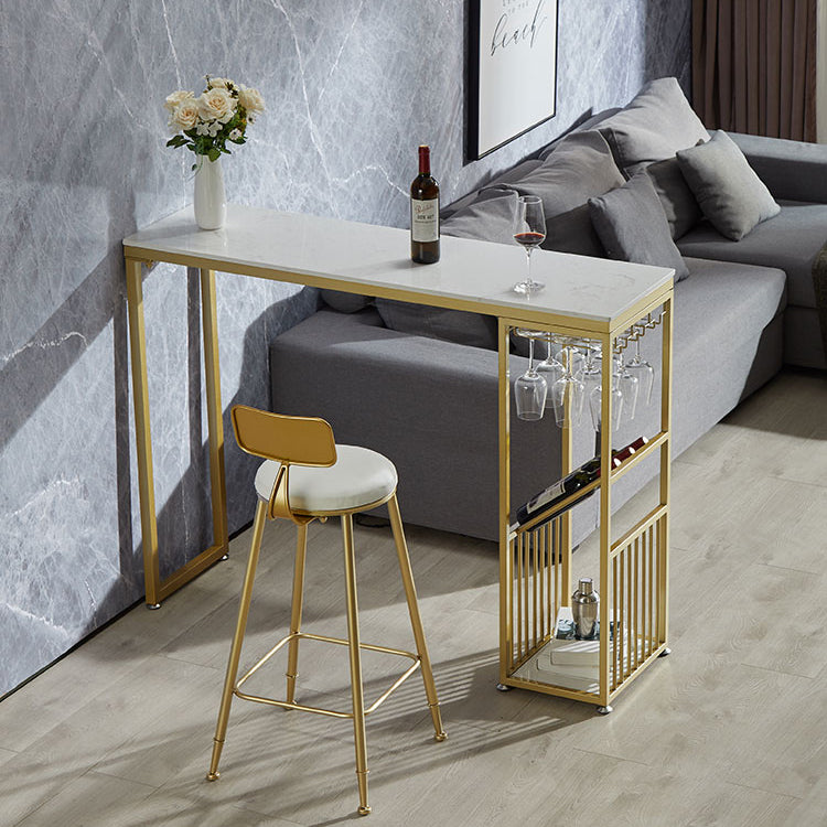 Luxury Marble Rectangle Bar Table Set 1/2 Pieces Counter Table with High Stools