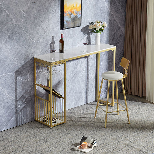 Luxury Marble Rectangle Bar Table Set 1/2 Pieces Counter Table with High Stools