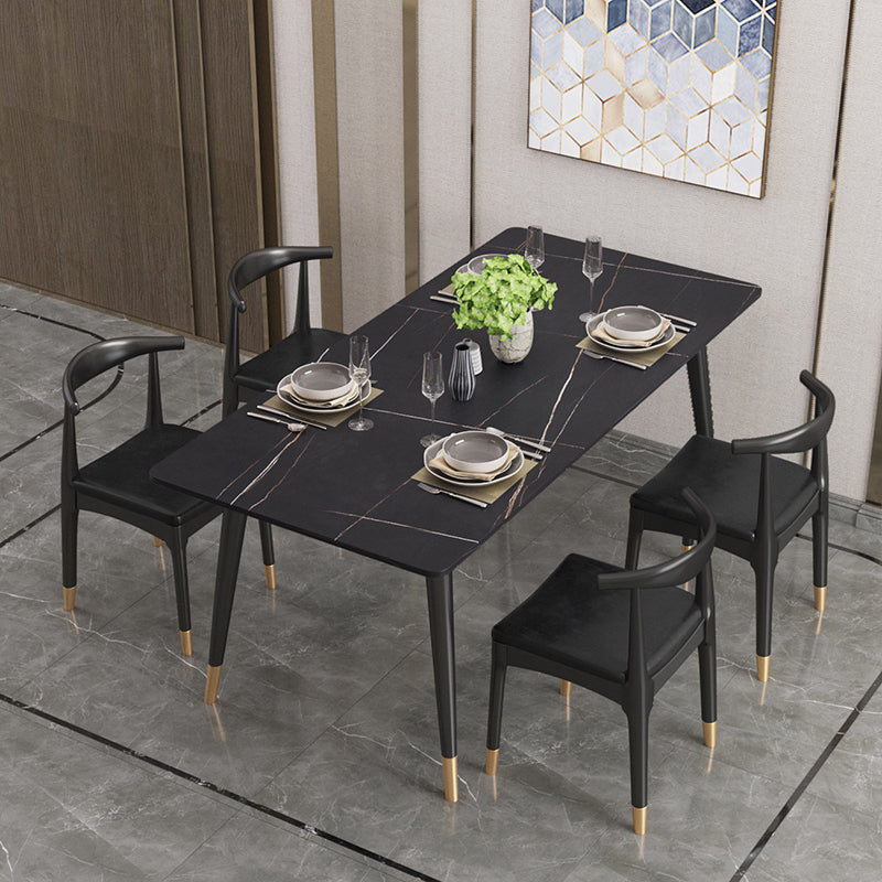 Rectangle Modern Dinette Set 1/4/5 Pieces Black Base Indoor Dining Table Set