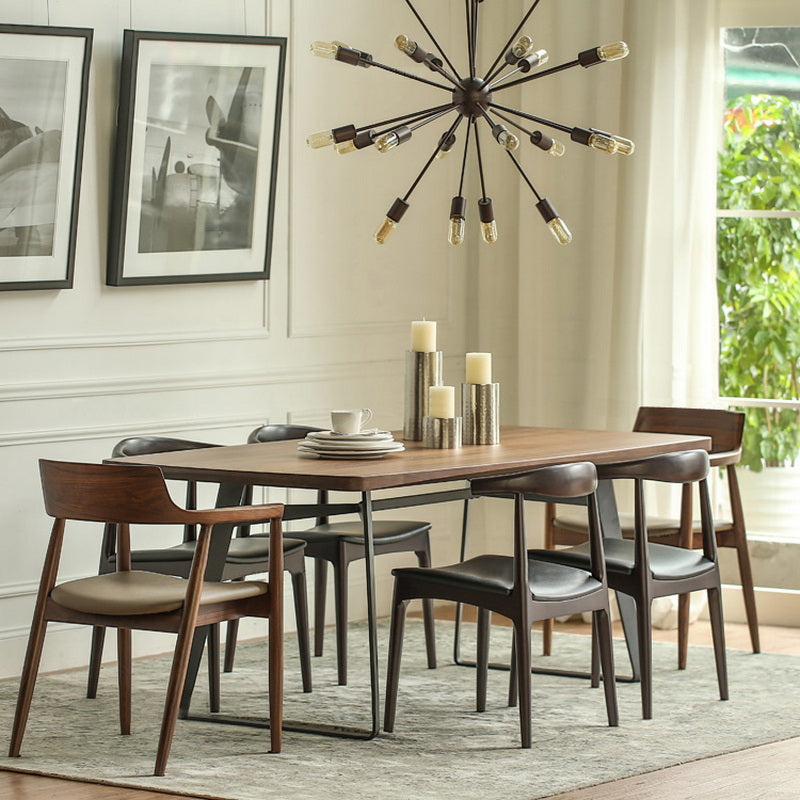 Natural and Black Dining Table Set 1/2/3/5/7 Pieces Rectangle Industrial Dinette Set