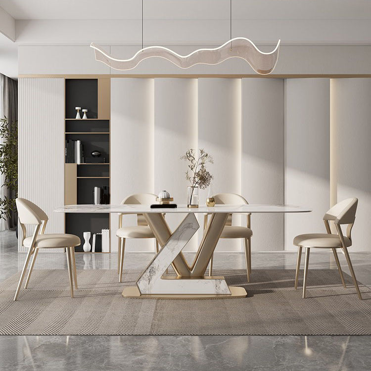 Nordic Glam Sintered Stone Rectangle Table Set 1/4/5/6/7/9 Pieces Dining Set