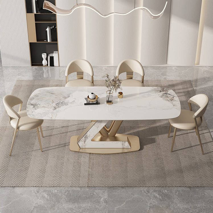 Nordic Glam Sintered Stone Rectangle Table Set 1/4/5/6/7/9 Pieces Dining Set