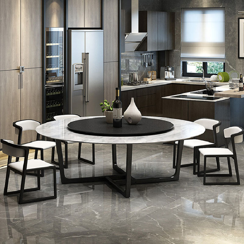 Imitation Marble Round Table Contemporary Dining Site Table with Turntable