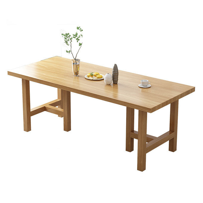 Pine Wood Contemporary Rectangular Dining Table Wood Top Table with Double Pedestal Base