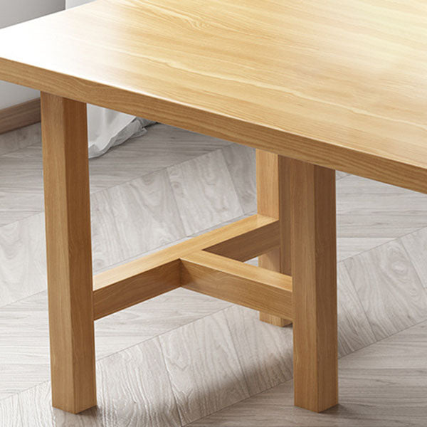 Pine Wood Contemporary Rectangular Dining Table Wood Top Table with Double Pedestal Base