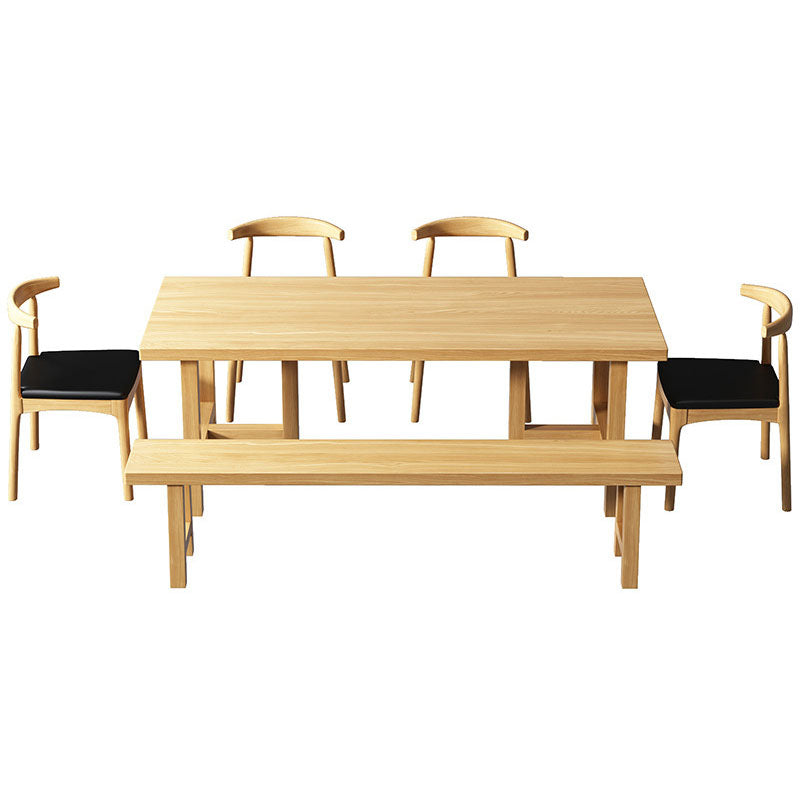 Pine Wood Contemporary Rectangular Dining Table Wood Top Table with Double Pedestal Base