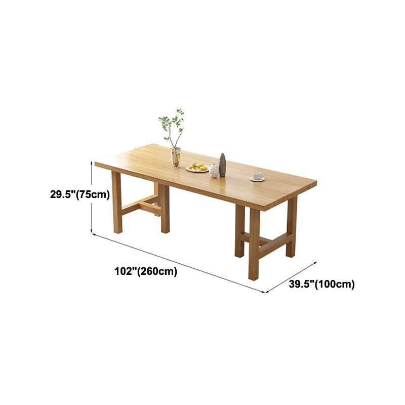Pine Wood Contemporary Rectangular Dining Table Wood Top Table with Double Pedestal Base