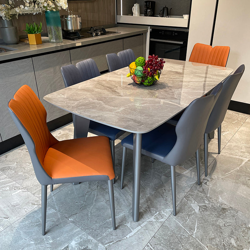 Contemporary Rectangle Dining Table Sintered Stone Top Table with 4 Grey Steel Legs