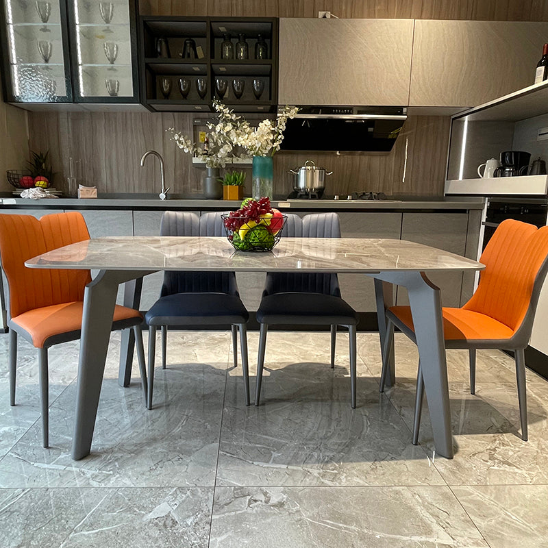 Contemporary Rectangle Dining Table Sintered Stone Top Table with 4 Grey Steel Legs