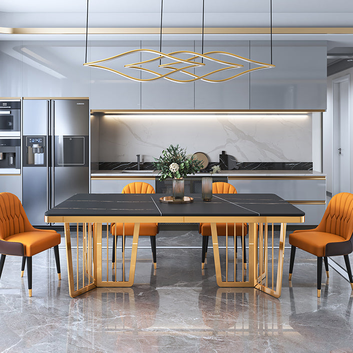 Traditional Luxury Dining Table Black Marble Rectangle Dining Table for Home